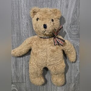 Ty Collectible Vintage Retierd:  Beige Teddy Bear with Checkered Bow, Circa 1990